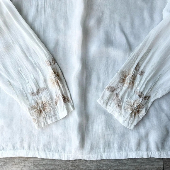 Vintage  Raindrops Semi Sheer Embroidered Sequins Blouse - Picture 10 of 14